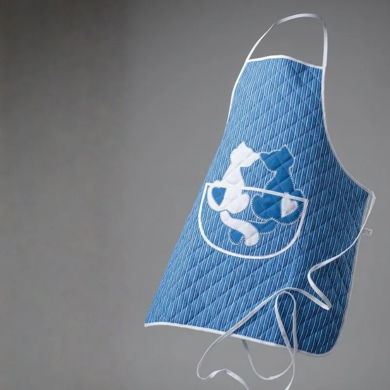 Delantal acolchado azul con estampado de gatos